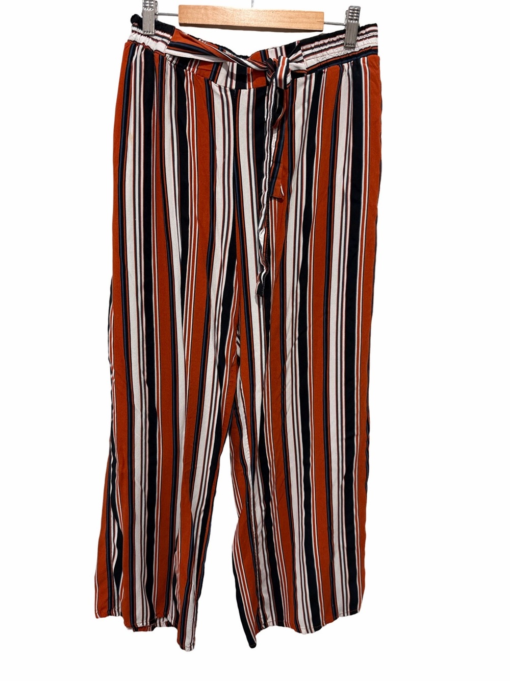 Ambiance Apparel Striped Tie-Waist Pants in Dark Orange/Black/White. Size 1X.